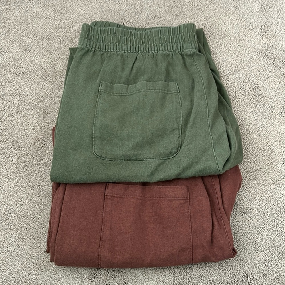 Women’s Old Navy High Rise Straight Linen Blend Pants Large in Green and Orange